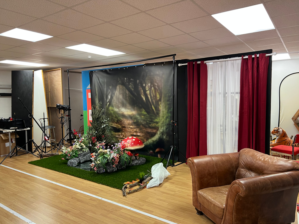 Wide angle photograph at the Studios of Image and Events photography in Peterborough Wide angle photograph showing the inside of image and events photographic studio in Peterborough