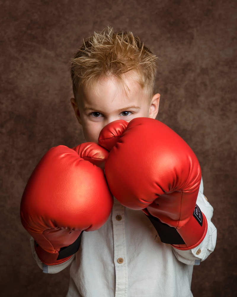 Young boy pictured with boxing gloves taken at the studios of image and events photography in Peterborough, Cambridgeshire