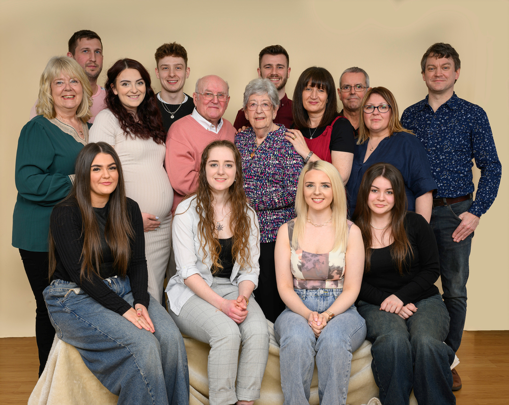 Large family group taken at the studios of image and events photography in Peterborough, Cambridgeshire